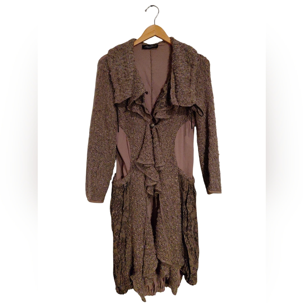 Zone Bleue Paris Coat Textured Ruffle Long Made In France Women Size 4